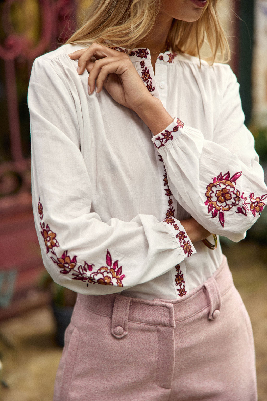 Blouse en voile de coton brodée blanc - Berlia