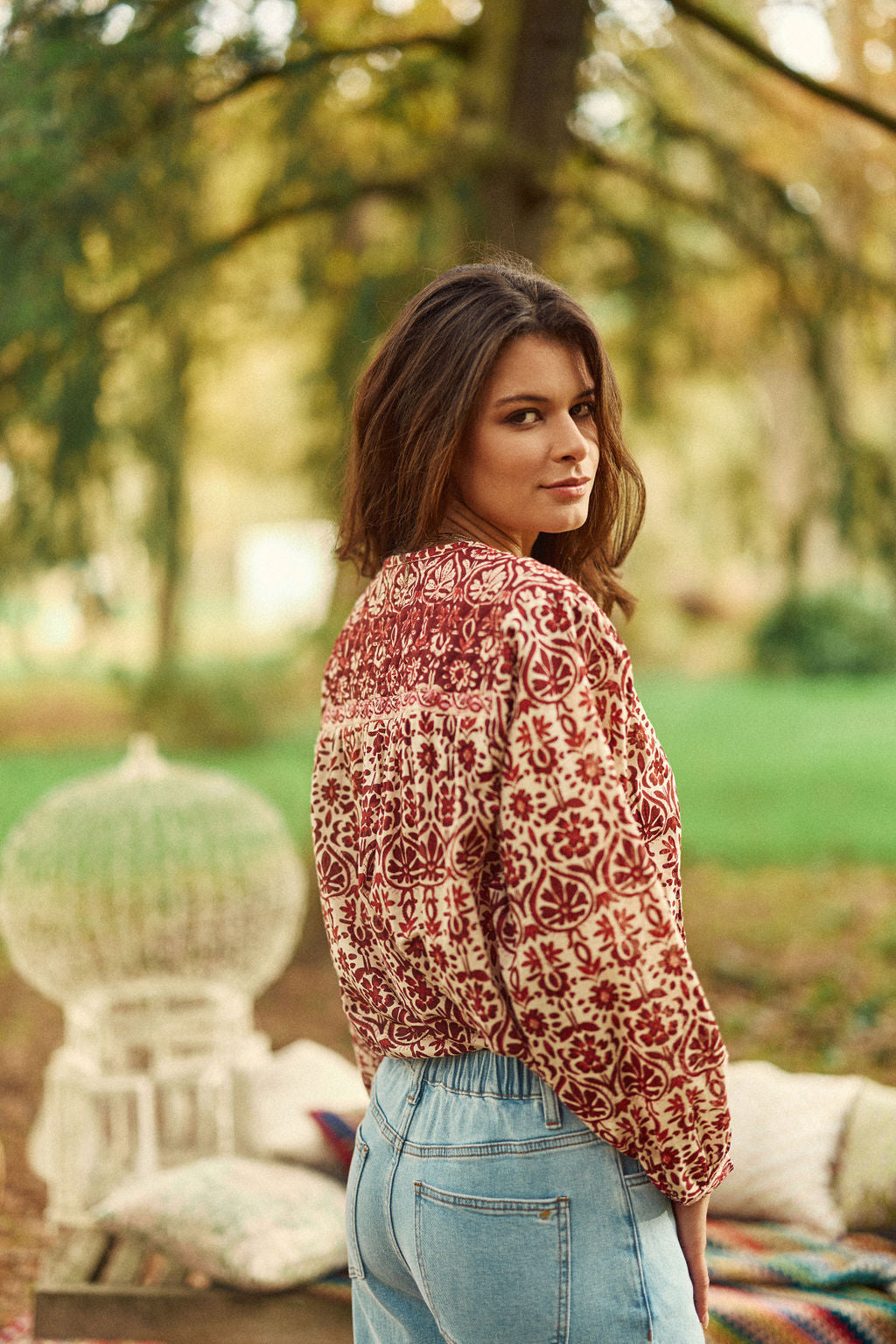 Blouse ample Berlia - Fleur rouge