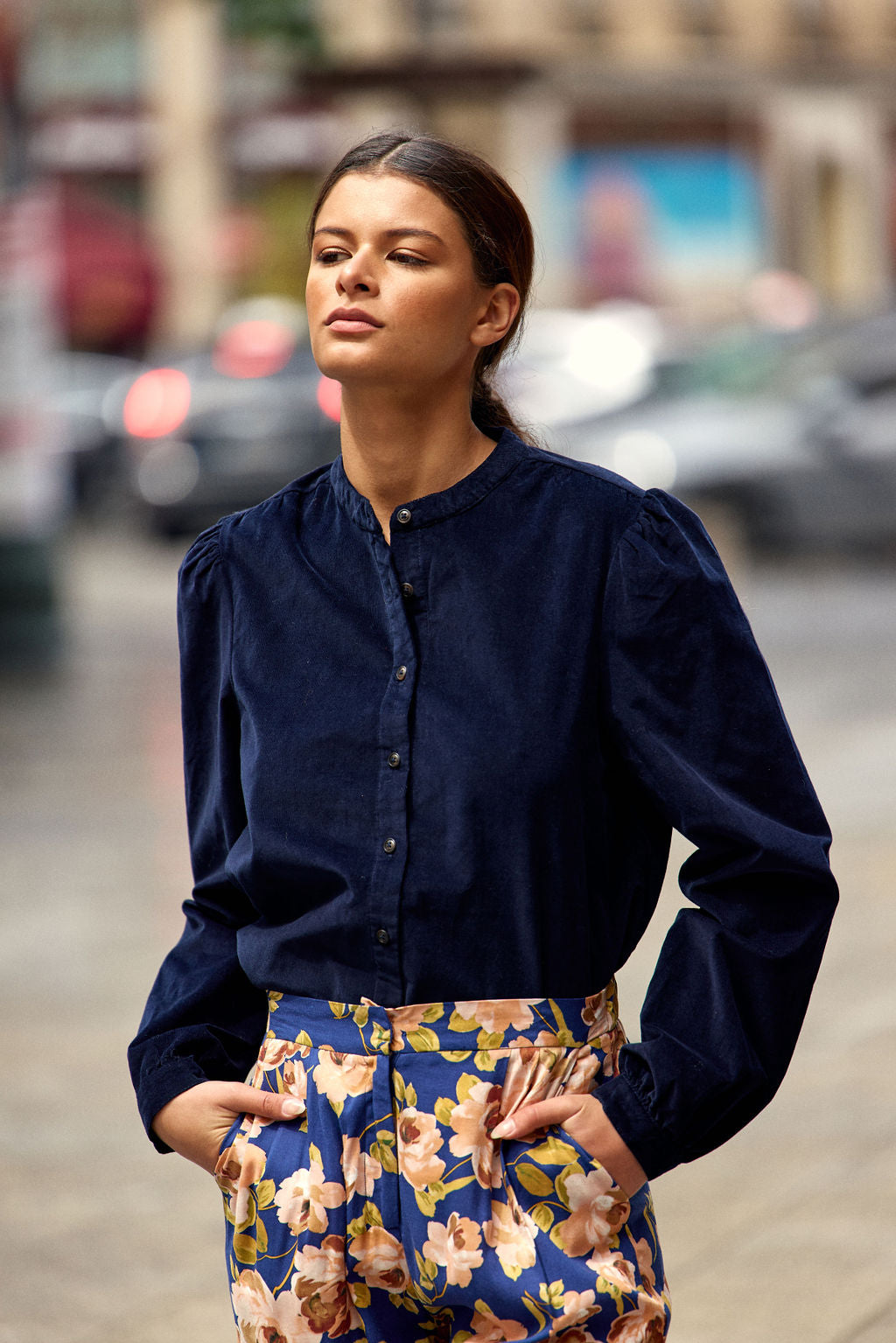 Velvet blouse Blondie - Navy