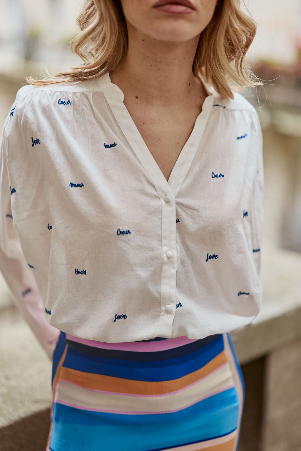 Blouse ample Bolia - Ecru/Bleu