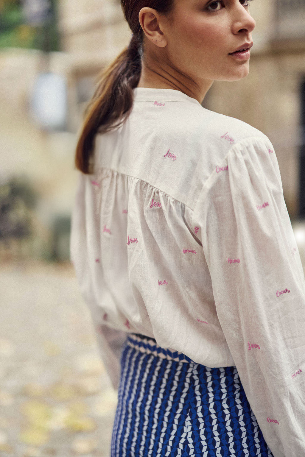 Blouse ample Bolia - Ecru/Rose