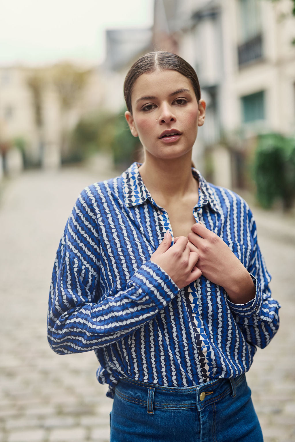 Chemise droite Chanice - Géopmétrique bleu