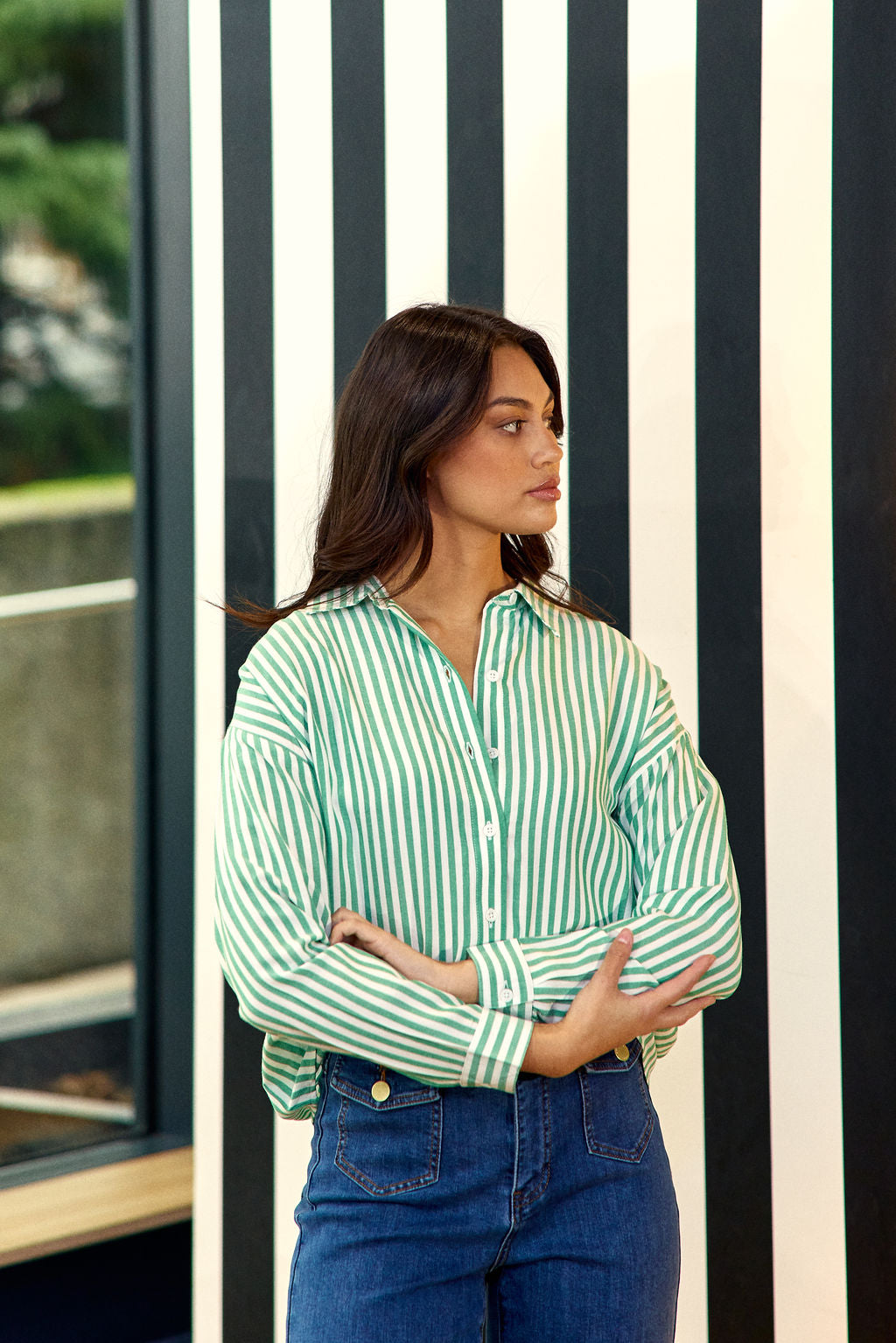 Clara striped blouse - Green/Ecru