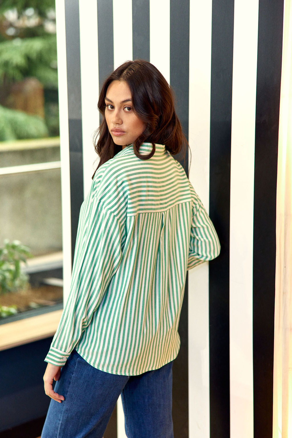 Clara striped blouse - Green/Ecru