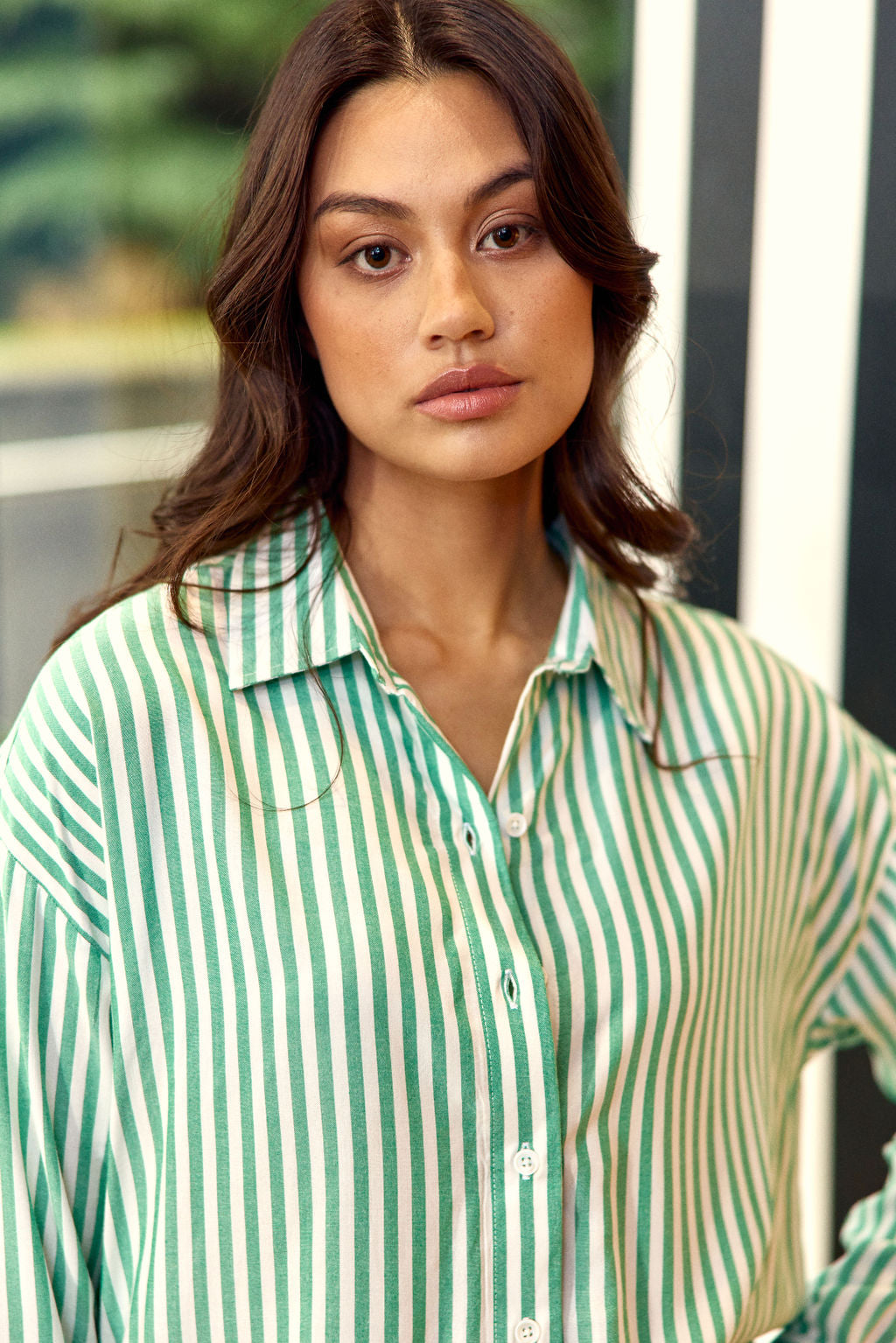 Clara striped blouse - Green/Ecru