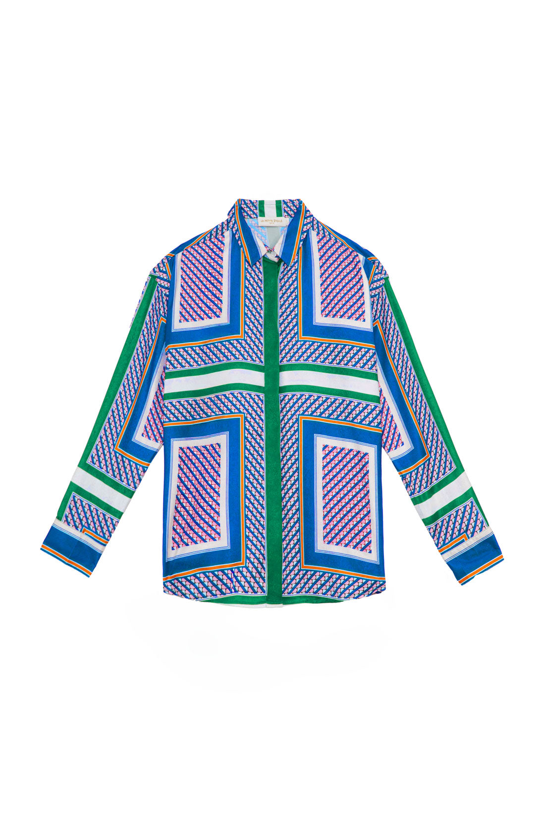 Clony satin Shirt - geometrical green