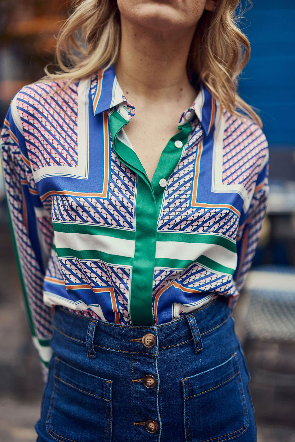 Clony satin Shirt - geometrical green