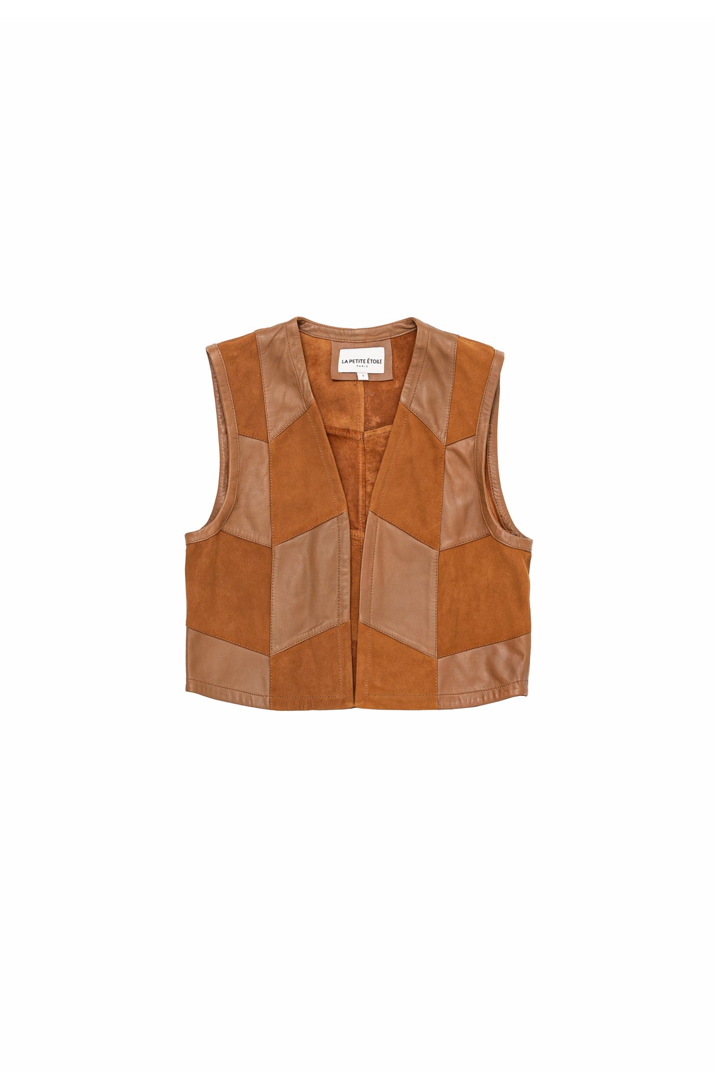 Veste patchwork en cuir camel - Fanny