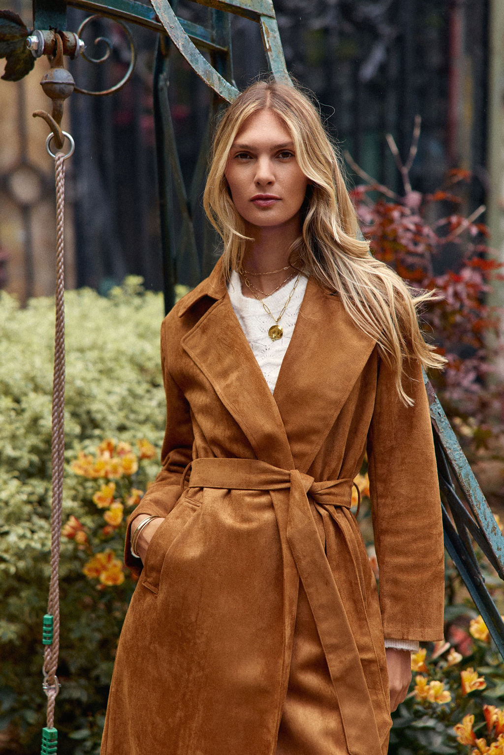 Trench Coat faux suede camel - Faragot