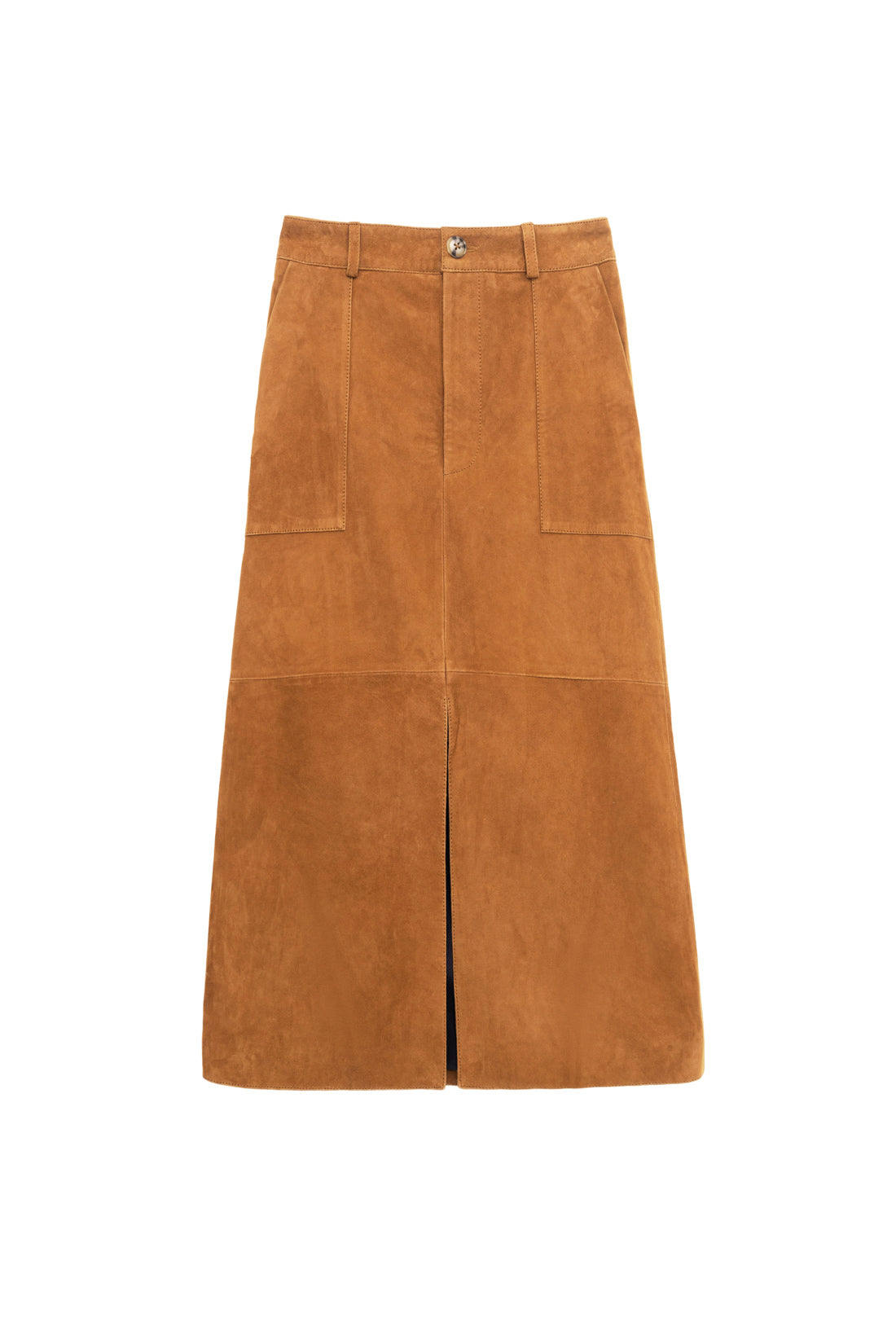 Camel leather midi skirt - Felicia