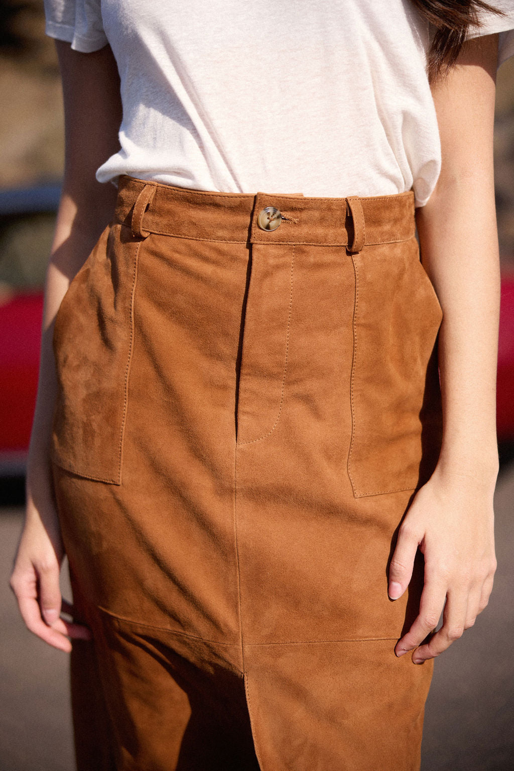 Jupe midi en cuir camel - Felicia