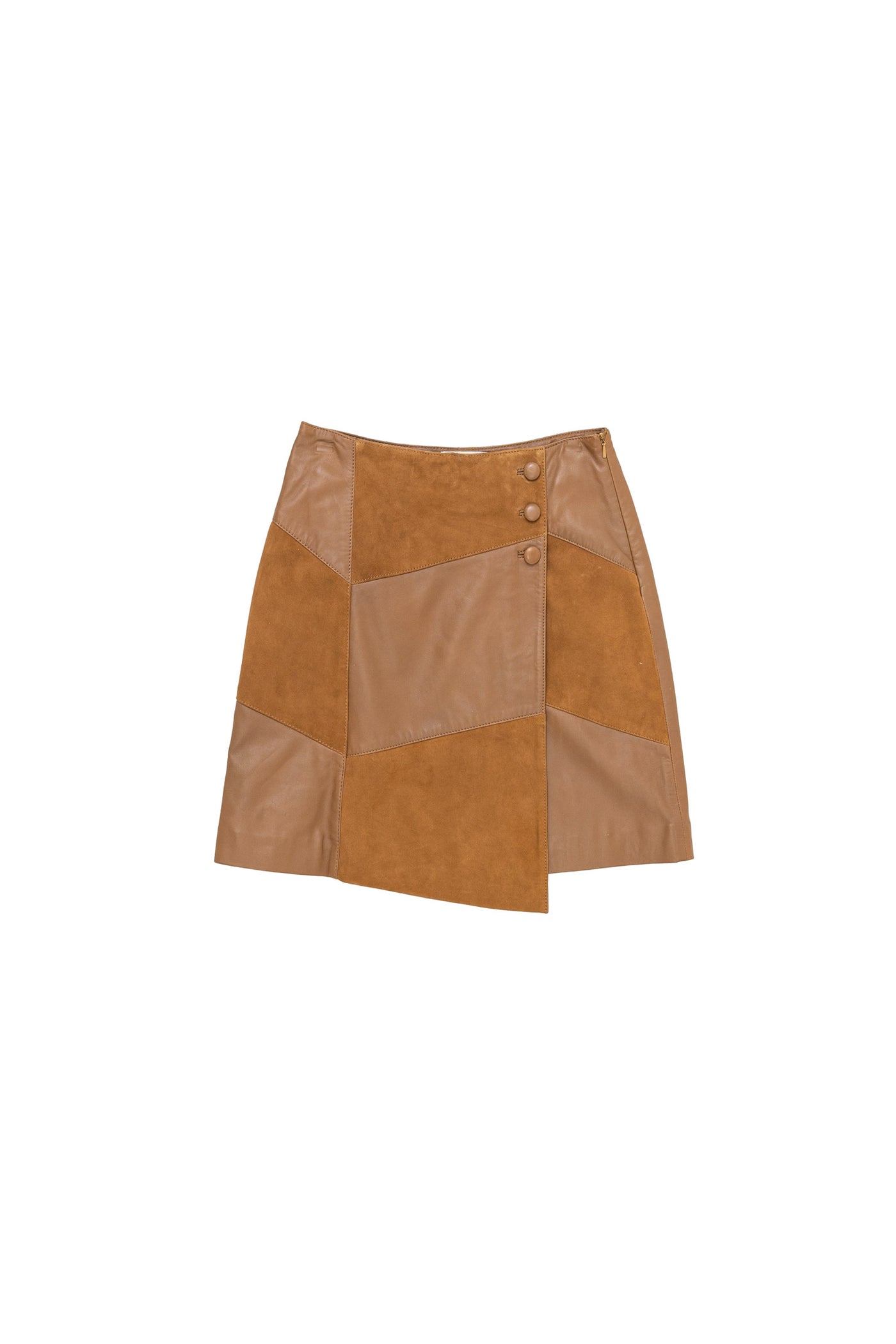 Jupe patchwork en cuir véritable camel - Flavy