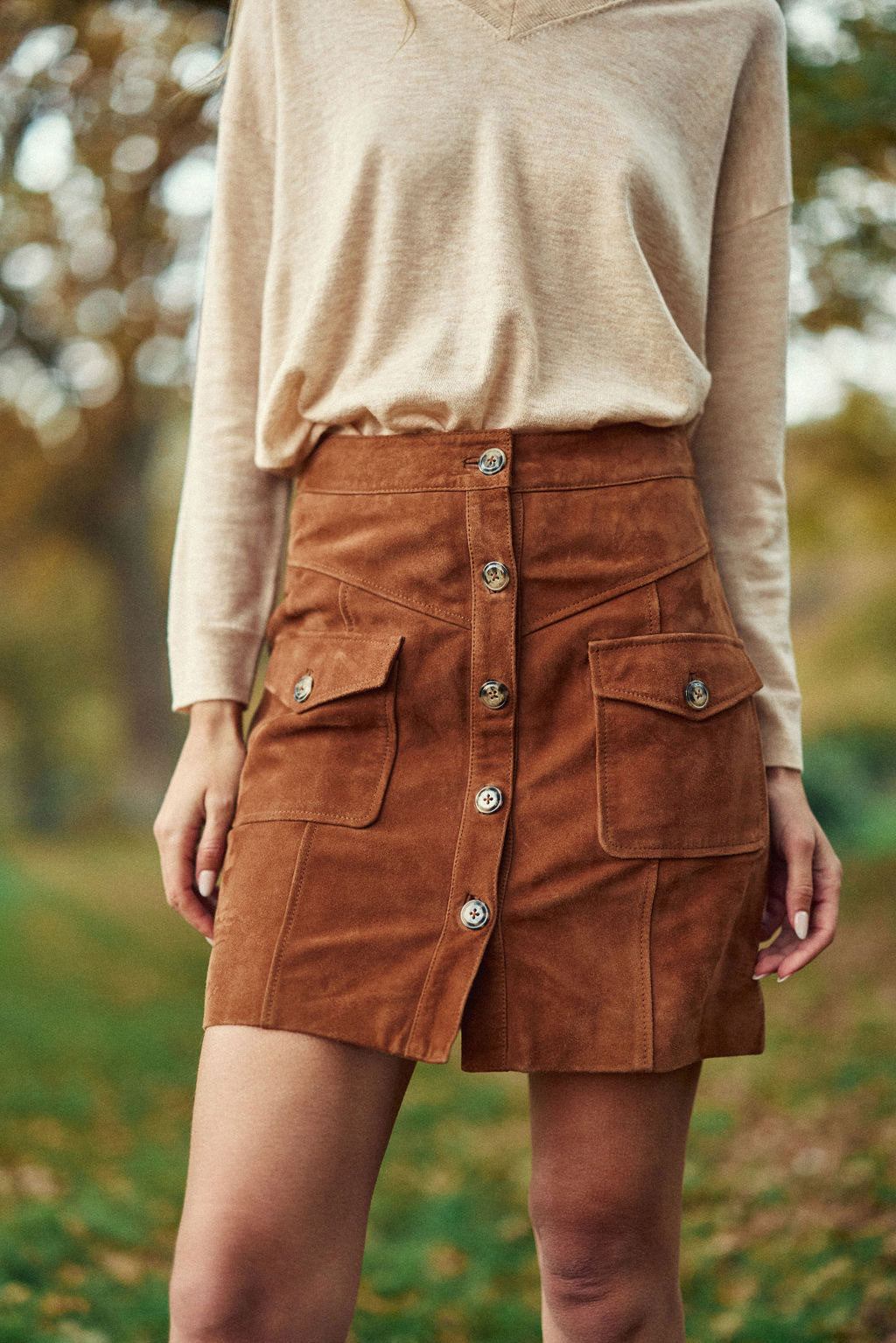 Joely Leather Skirt - Camel