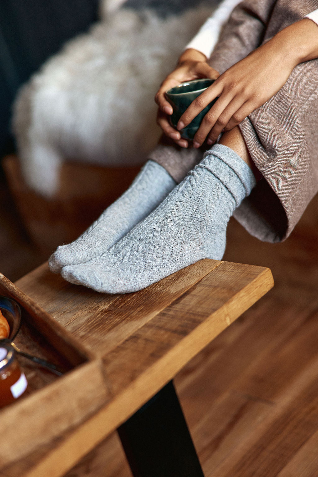 Chaussettes côtelés gris/beige/taupe - Arlen