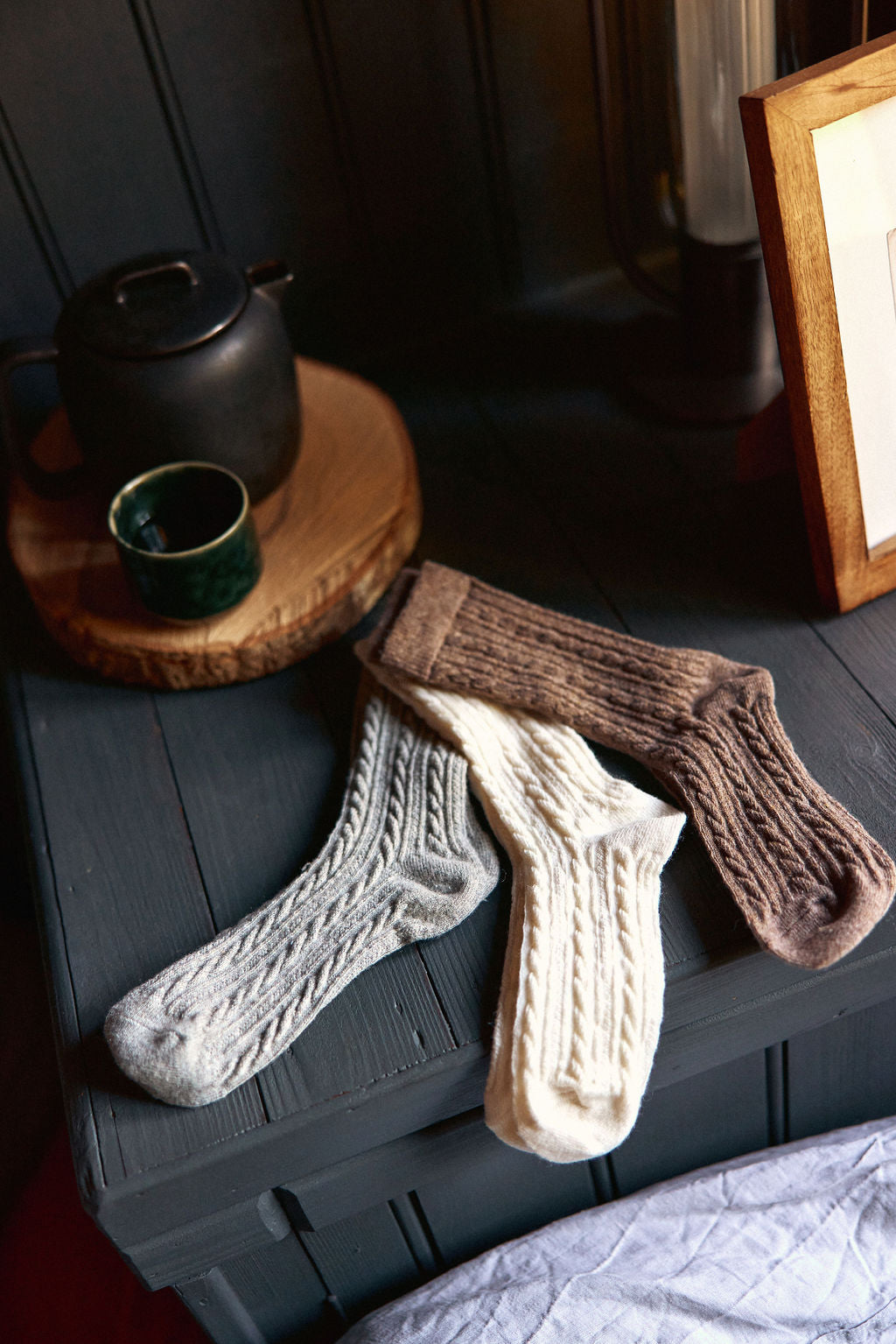 Chaussettes côtelés gris/beige/taupe - Arlen