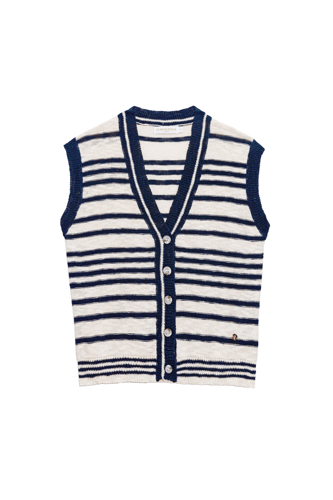 White/Navy Sleeveless Vest - Meera