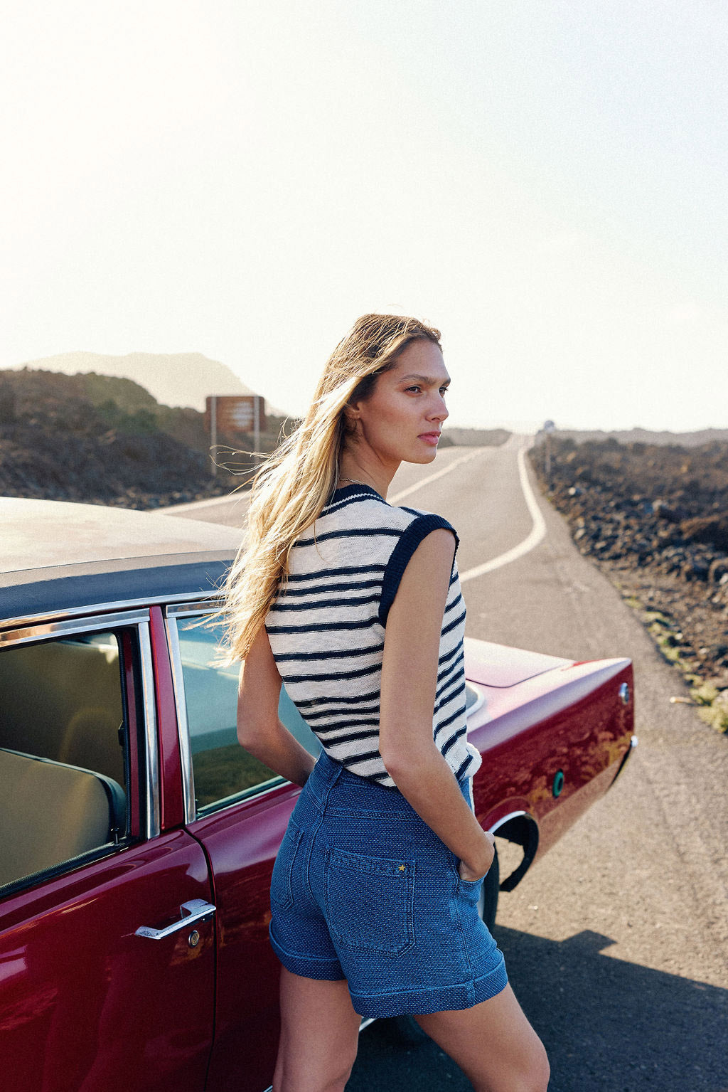 White/Navy Sleeveless Vest - Meera