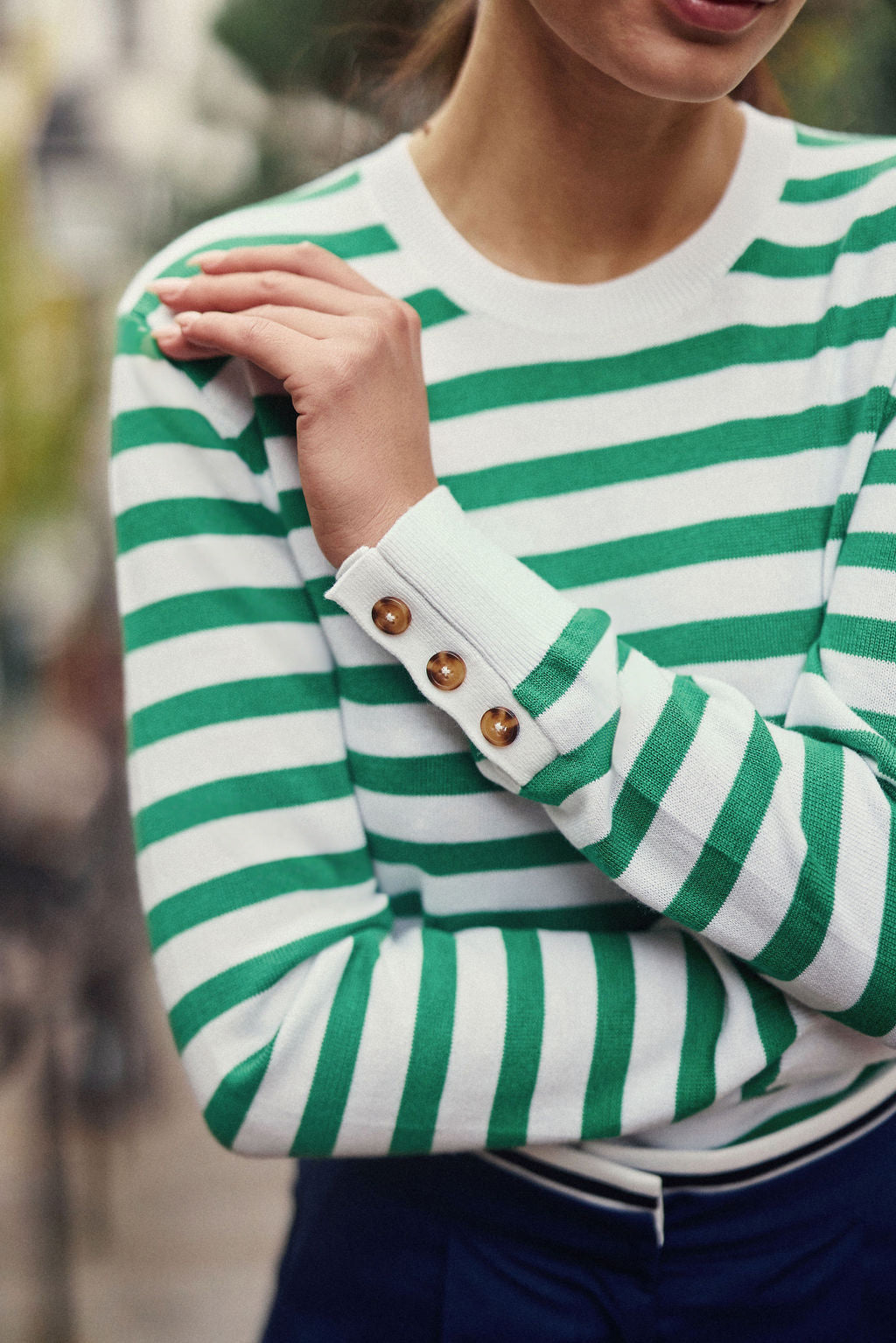 Pull à rayures Melina - Écru/Vert