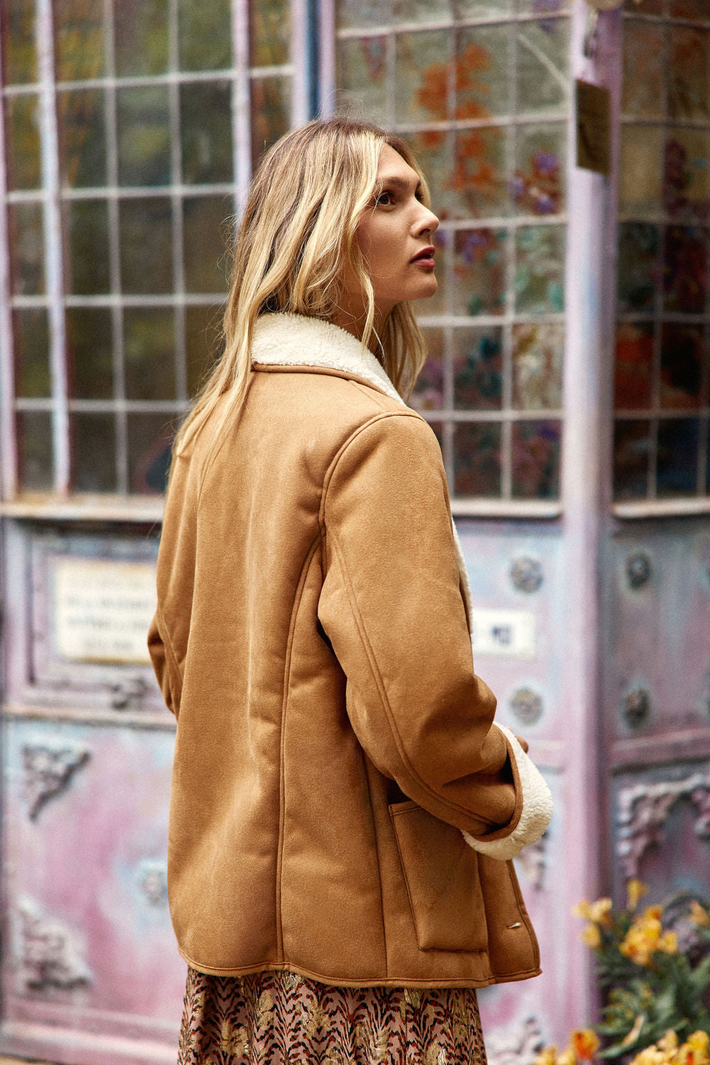 Manteau en peau lainée camel - Noelia