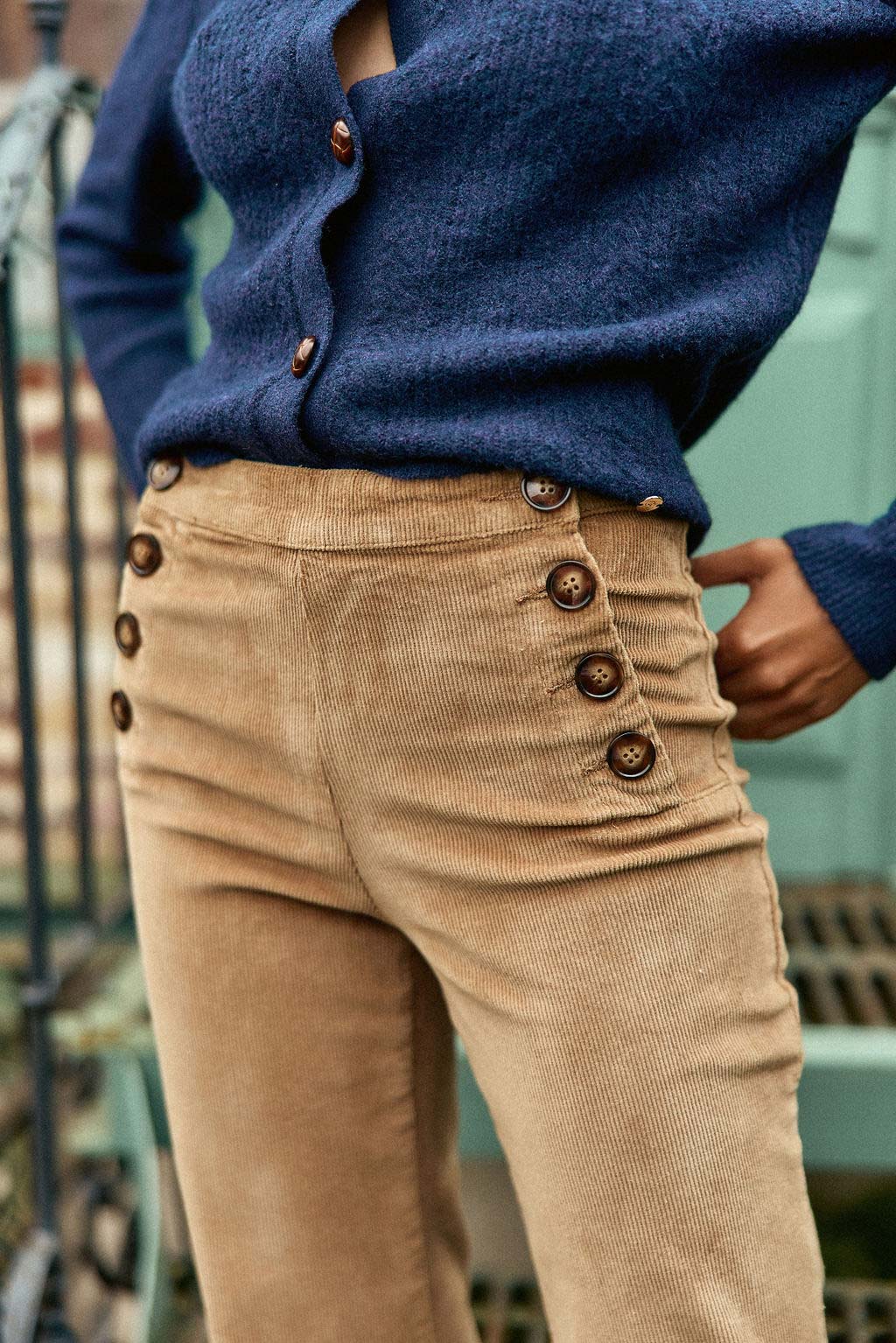 Pantalon à ponts en velours beige - Paulie