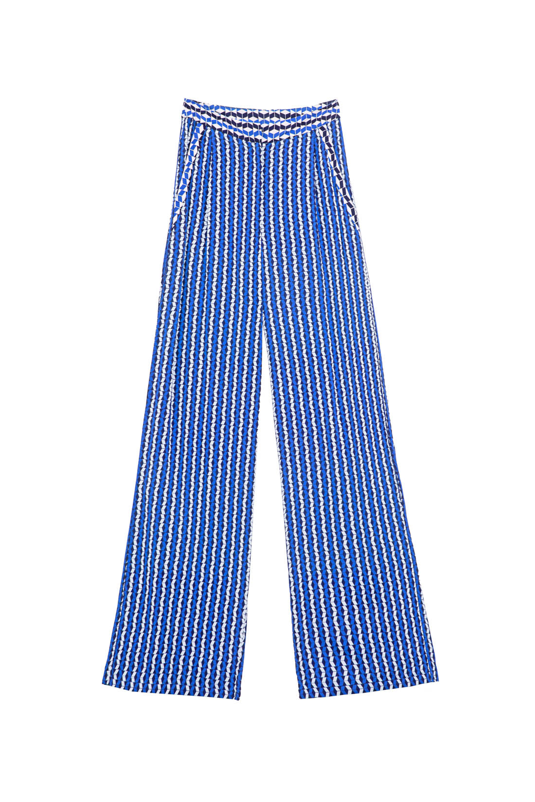 Pantalon droit Pauline - Géométrique bleu