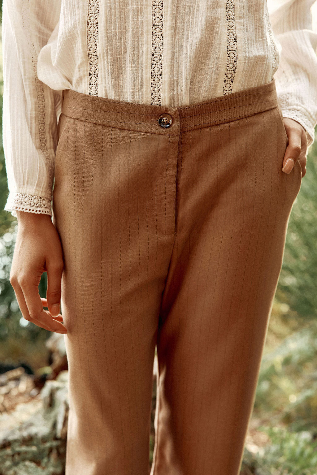 Pantalon beige à rayures - Perrin