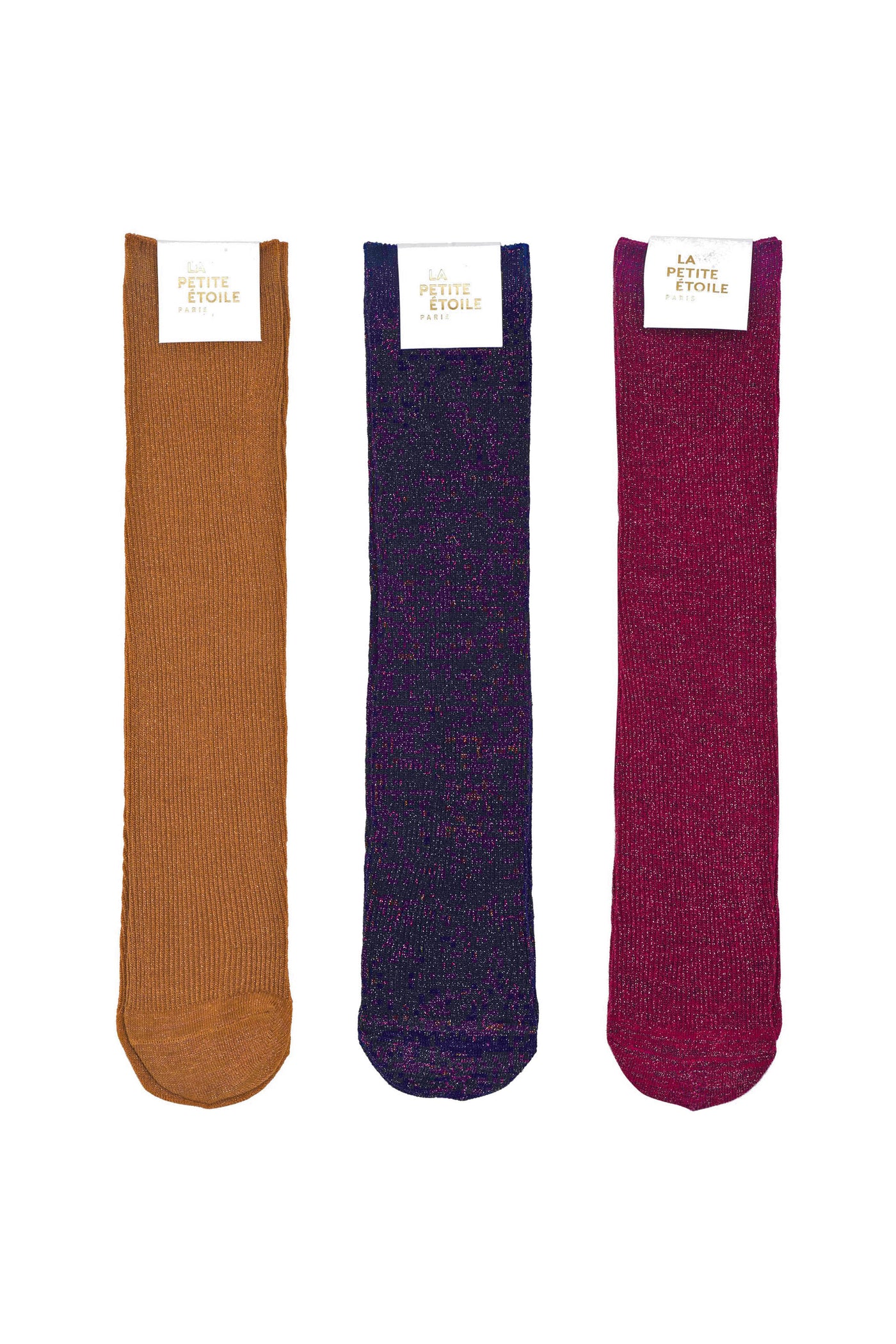 Glitter socks Sparkle A - Trio Bordeaux/Camel/Marine