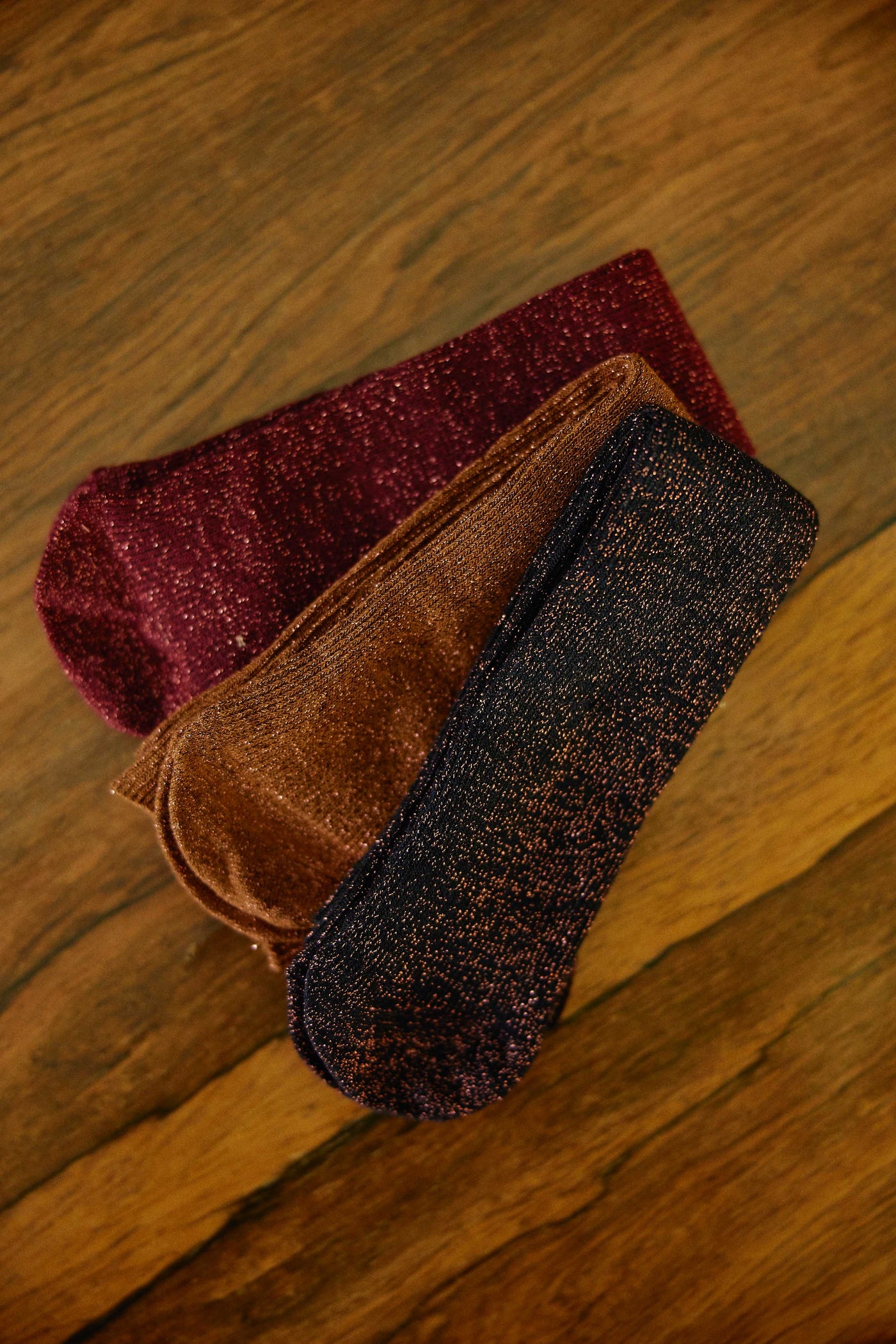 Glitter socks Sparkle A - Trio Bordeaux/Camel/Marine