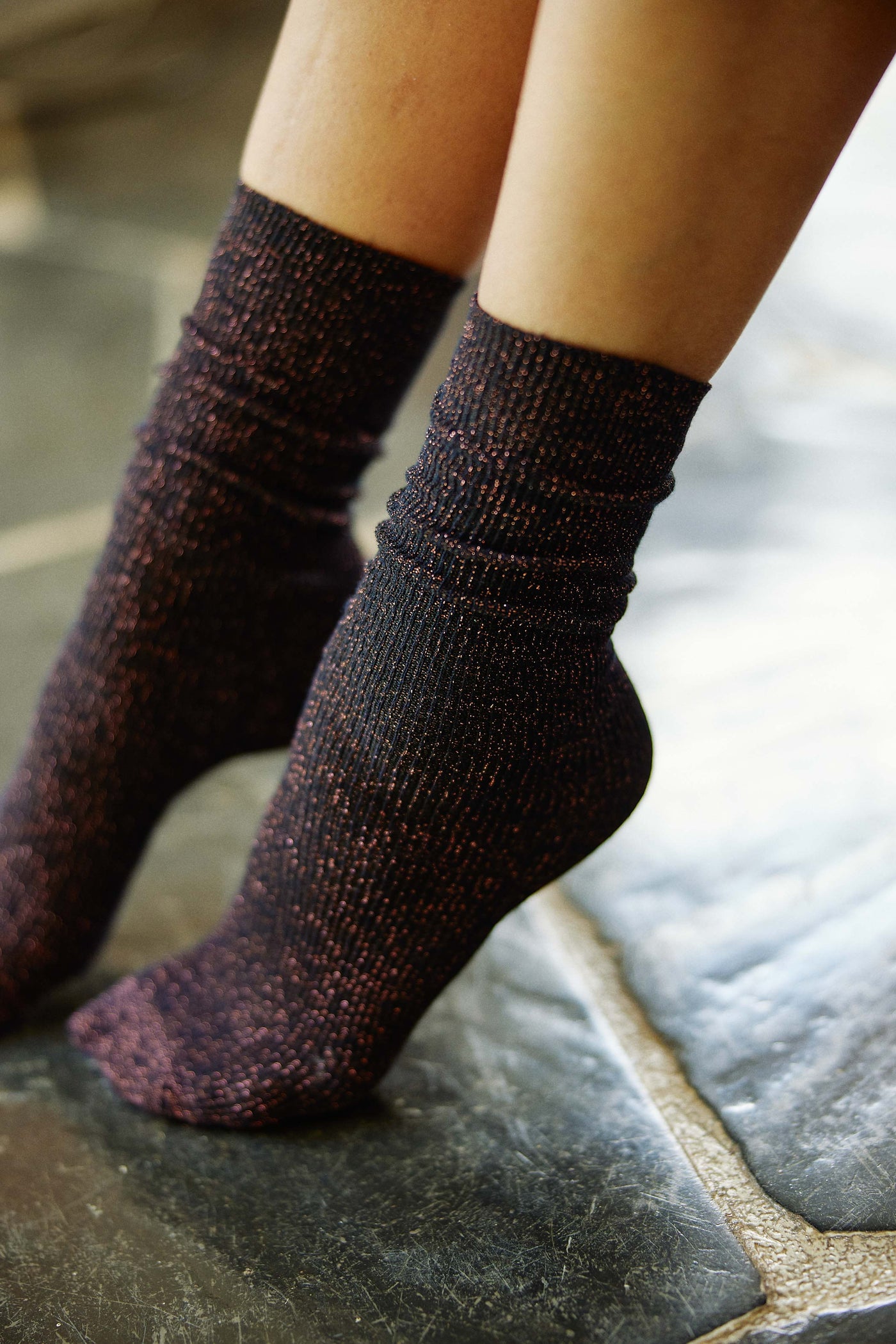 Glitter socks Sparkle A - Trio Bordeaux/Camel/Marine