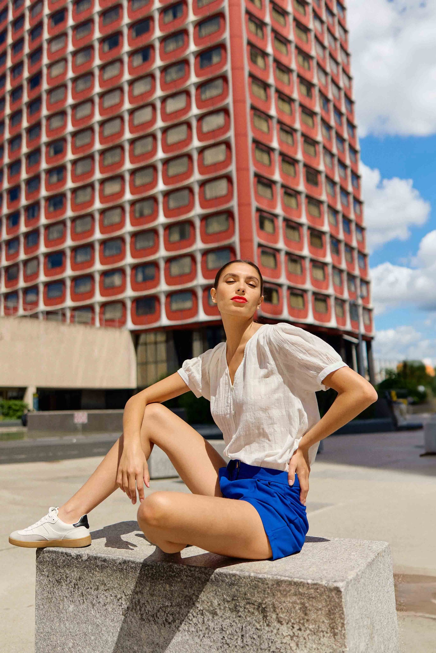 Blouse à carreaux blanc - Thais