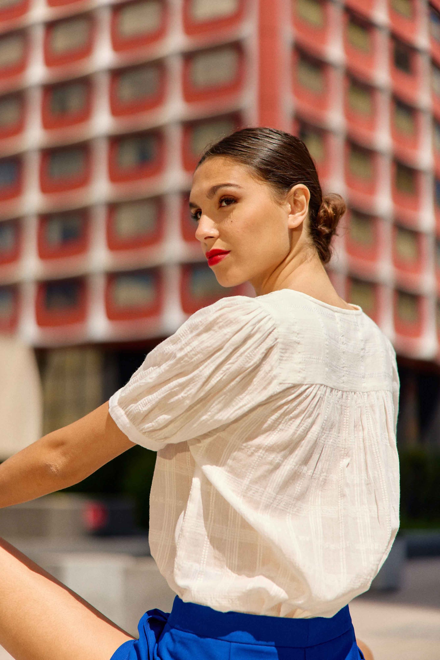 Blouse à carreaux blanc - Thais