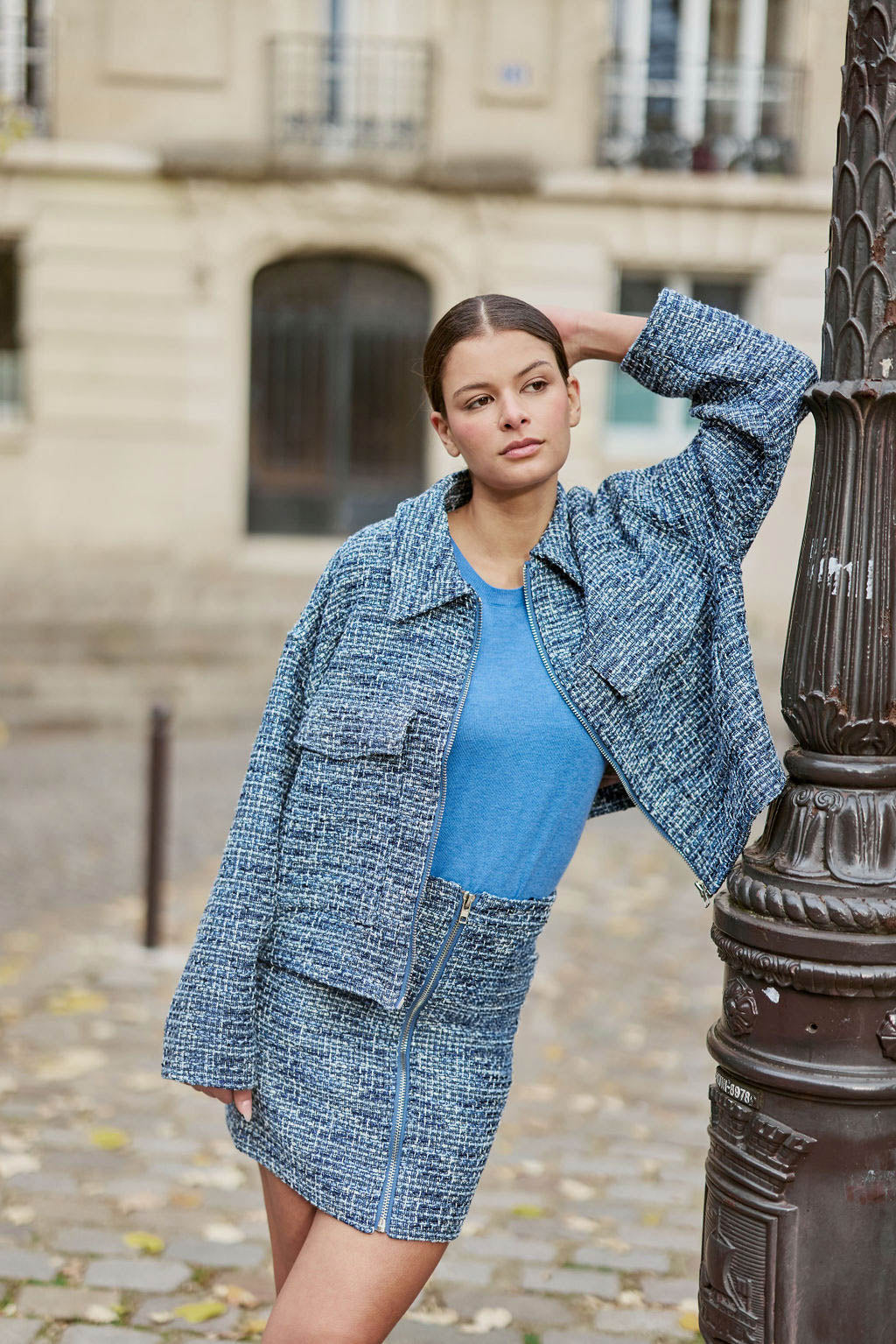 Blouson en tweed Vane - Bleu