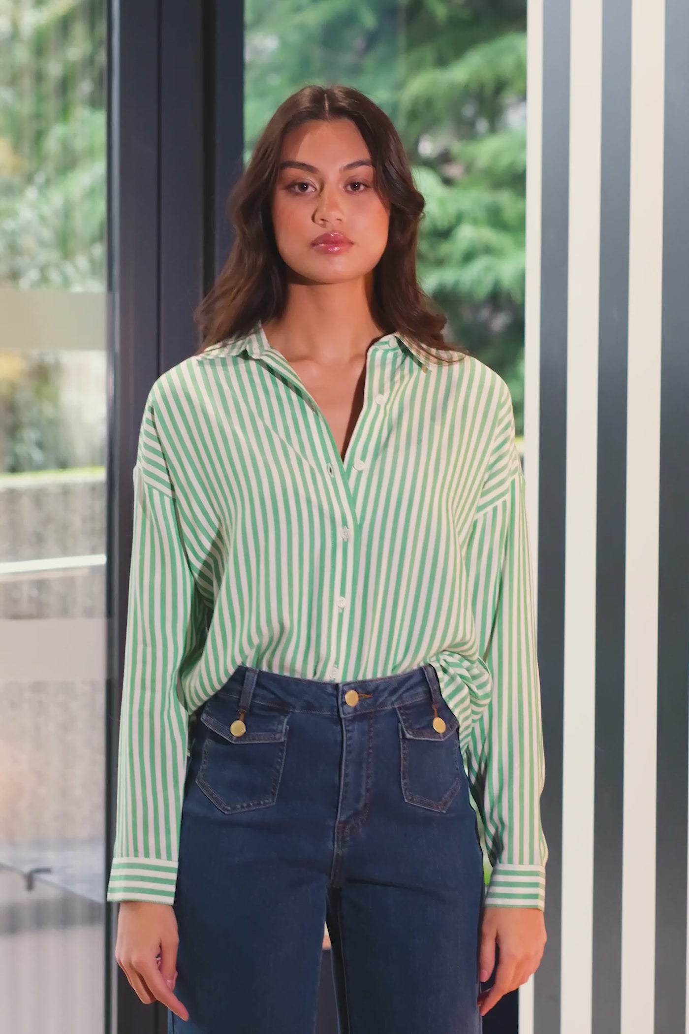 Clara striped blouse - Green/Ecru